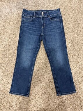 Classic Dark Wash Straight Crop Jeans